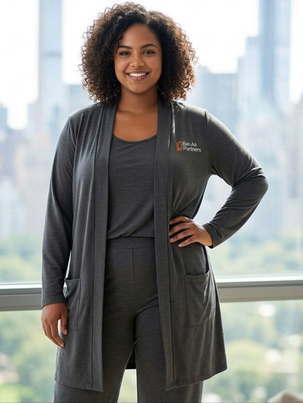 Women's Gray Longline Soft Knit Cardigan Long Sleeve XL Casual Open Front